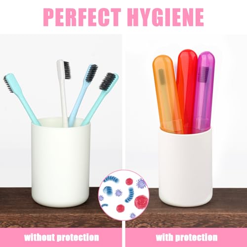 6 Pack Travel Toothbrush Case, Breathable Portable Toothbrush Holder, Plastic Toothbrush Cover Container for Couples Valentine Gifts, Traveling, Bathroom, School, Home, Business, Camping - color: Red+Blue+Orange+Purple+Pink+Lucency