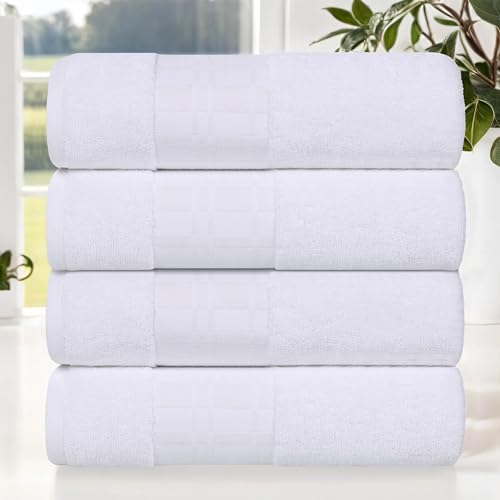 Superior 4-Piece Cotton Bath Towel Set, Geometric Design, Dobby Border, Body Towel for Bathroom, Guest Bath, Spa, Resort, Hotel, Airbnb, Home Essentials, Adult, Kids, Larissa Collection, White-White - color: White-white, size: Bath Towel Set (4-pack)