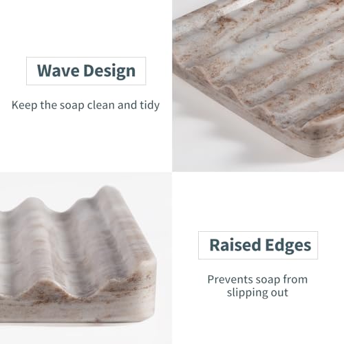 Karibiber Marble Soap Holder, Soap Dish for Shower, Bathroom, Kitchen, Multi-Function Soap Saver, Soap Saver with Water Ripple Design, Soap Tray for Bar Soap(Palissandro Classico) - color: Palissandro Classico