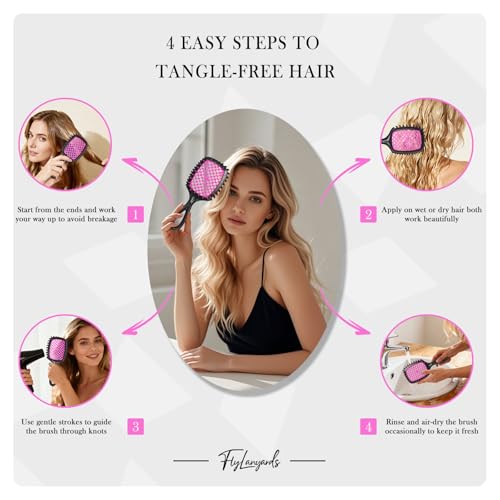 Detangler Brush – 2 Pack Vented Hair Brush for Wet/Dry Hair – Easy, Pain-Free Detangler Brush Reduces Knots & Breakage – For Curly, Straight, Thick or Fine Hair – Women, Men & Kids (Pink+Purple) - color: Pink+Purple