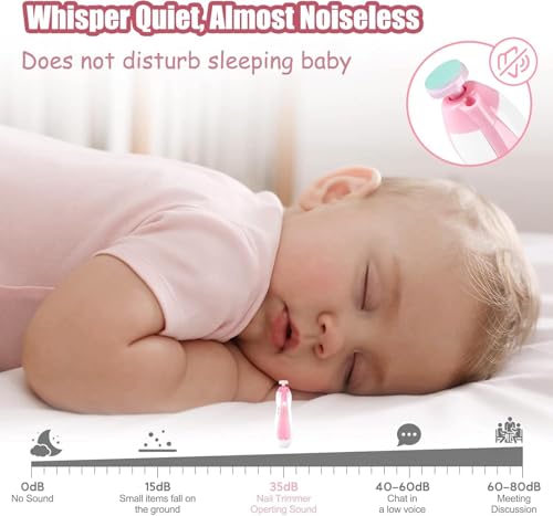Qunlions life Baby Nail Trimmer Electric-12 in 1 Baby Nail Clippers Safe Baby Nail File Kit with a Nail Clipper, Scissor, Tweezers, and Nail Files - color: Pink+four Accessories
