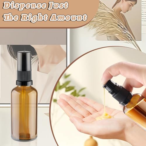 12 Pcs Amber Glass Pump Bottle Refillable Lotion Foundation Container Cosmetic Dispenser with Press Pump for Essence Lotion Travel - 50ml/1.7oz - size: 50 ml