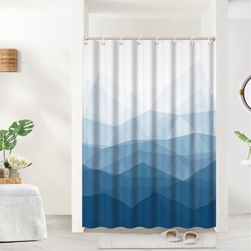 48x72inch Navy Blue Ombre Geometric Shower Curtain Abstract Mountain Peak Abstract Art Texture Blue Gradient Color Casual Style Modern Home Decoration Bathroom Stall Bathtubs Curtain with Hooks - color: Blue Ombre, size: 48"W x 72"L (Pack of 1)
