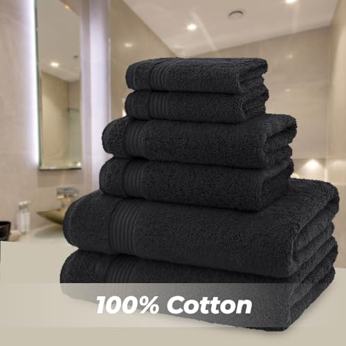 American Bath Towels 100% Cotton 6 Piece Turkish Towel Set, Ultra Soft Absorbent Bathroom Towels, 2 Bath Towel 2 Hand Towels 2 Washcloths, Black - color: Black, size: 6 Piece Towel Set XL