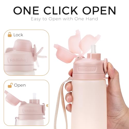 TakeToday Collapsible Water Bottles 21oz (600mL), Foldable Platinum Silicone Travel Water Bottle with Straw & Carry Strap, Leak-Resistant Screw Lid, Wide Mouth, BPA-Free for Hiking, Camping, Travel - color: Desert Sand