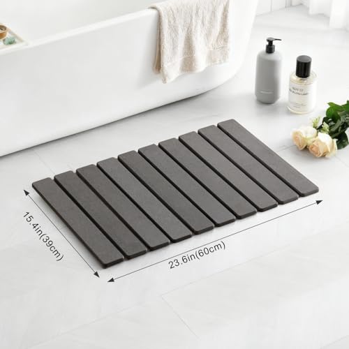 23.6 Inch Foldable Stone Bath Mat, Absorbent Diatomaceous Earth Mat, Dark Grey Easy Clean Rollable Stone Bath Mats for Bathroom, Non-Slip Quick Dry Drying Mat for Kitchen Outdoor Use - color: Dark Grey, size: 1'3" x 1'11" (Rectangular)