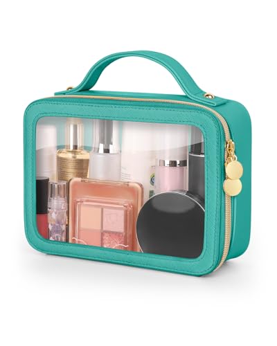 Soimeat Clear Makeup Bag, Portable Travel Cosmetic Bags, Multipurpose Leather Toiletry Bag with Zipper, Waterproof Transparent Cosmetic Organizer for Women, Medium, Green - color: Green, size: Medium