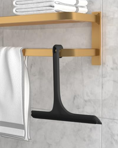 2-in-1 Silicone Shower Squeegee with Hook,Dual-Sided Design with Scraper & Scrub Surface,Rust-Proof Stainless Core,Streak-Free Bathroom Squeegee for Glass Doors,Mirrors,Windows,Car Windshields (Black) - color: Black