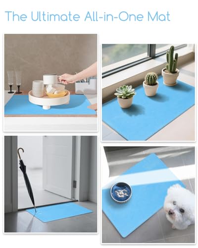 Stone Bath Mat 24"x16" - Diatomaceous Earth Shower Mat, Quick Dry, Anti-Slip, Modern Design with Bonus Non-Slip Pad - Perfect for Home Safety and Style, (Blue) - color: Blue