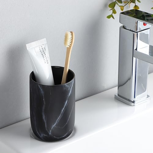 Black Marble Toothbrush Holder - Ceramic Toothbrush Holders for Bathrooms Toothbrush Toothpaste Holders Set, Black Bathroom Tumbler Cups Reusable Toothbrush Mouthwash Cup, Bathroom Counter Organizer. - color: Black Marble, size: 1pcs