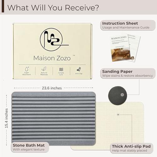 Stone Bath Mat Diatomaceous Earth Shower Mat Non-Slip Ultra Absorbent Durable Stone Mats for Bathroom/Kitchen Fast-Drying Modern Design Easy to Clean (24''*16'' Dark Grey) - color: Dark Grey