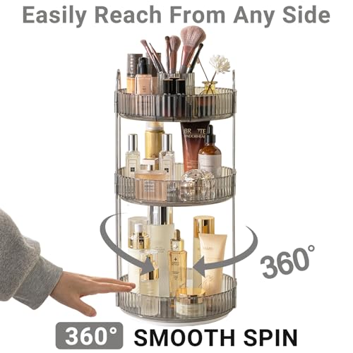 Asayuee 360 Rotating Makeup Organizer,3 Tier Large Capacity Make Up Organizers and Storage,Skincare Perfume Vanity Organizers,Bathroom Cosmetics Storage Organizer Countertop(Grey) - color: Grey, size: New-3 Tier