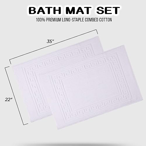 Superior Heavyweight Cotton Bath Mats, Bath Rugs For Bathroom Accessories, Washable Rug For Shower, Bath, Toilet, Modern Decor, No Backing, Luxury Hotel And Spa Quality, Set of 2, 22" x 35", White - color: White, size: 22" x 35" (Set of 2)
