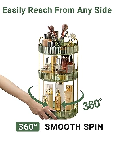 Asayuee 360 Rotating Makeup Organizer,3 Tier Large Capacity Make Up Organizers and Storage,Skincare Perfume Vanity Organizers,Bathroom Cosmetics Storage Organizer Countertop (Green) - color: Green, size: New-3 Tier