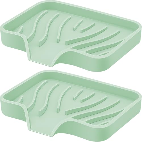 Silicone Soap Dish with Drain, SAISN Kitchen Soap Tray for Shower 2 Pack Self Draining Soap Dish Soft Bathroom Soap Holder for Kitchen Sink Flexible Portable Soap Saver, Light Green - color: Light Green