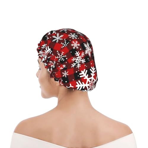 Christmas Snowflakes Shower Cap For Women Reusable Waterproof Double Layers Bath Cap Hair Protection Elastic Ladies Spa Salon Shower Hat - color: Christmas Snowflakes
