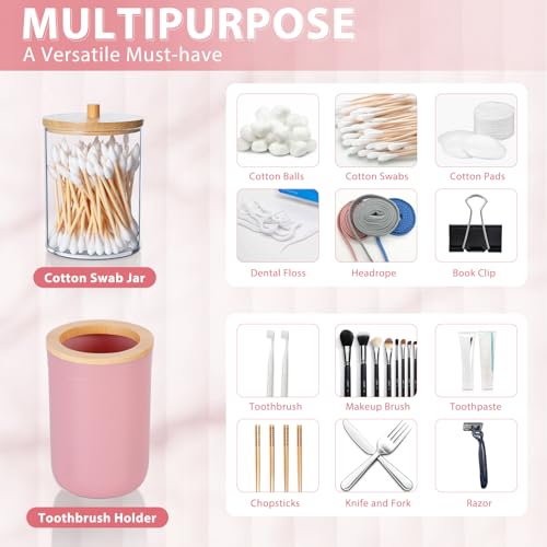iMucci Bathroom Accessories Set 5Piece Pink Bathroom Sets, Toothbrush Holder, Toothbrush Cup, Lotion Soap Dispenser, Soap Dish and Qtip Holder Bathroom Decor - style: Pink