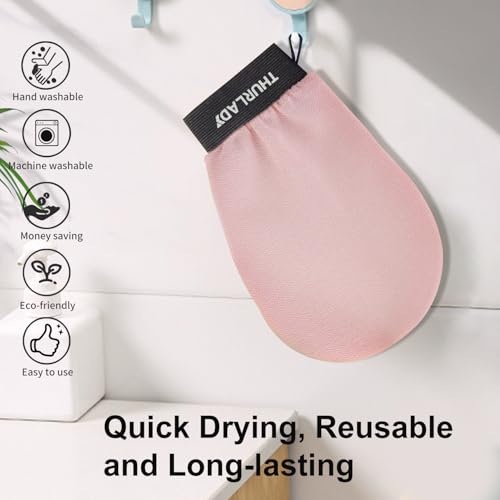 Exfoliating Glove, Korean Exfoliating Mitt, Body Scrub, 3ct | Viscose Fiber Bath Scrubber for Deep Exfoliation, Removes Dead Skin & Preps Skin for Self-Tanning, Leaving Skin Smooth - color: Purple Pink Peach