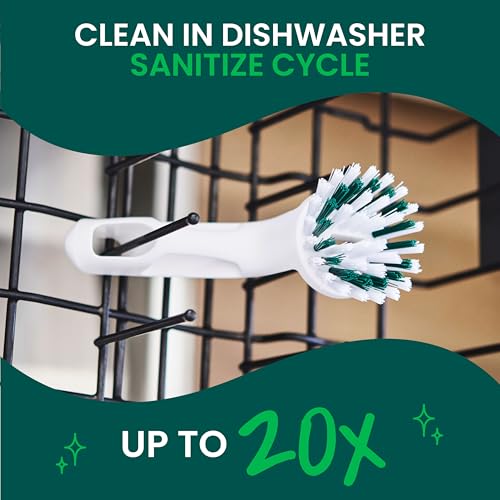 Scotch-Brite Handy Brush, Small and Durable Dish Brush with Handle for Scrubbing Hard-to-Reach Cookware, Tubs, Sinks, Car Tires, and More without Scratching, Antimicrobial, and Rinses Clean