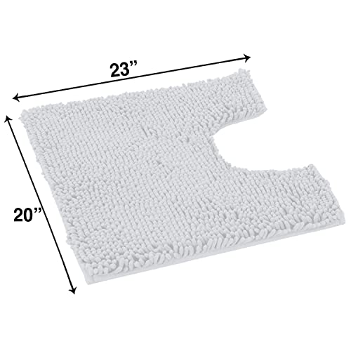 LuxUrux U-Shaped Toilet Bath Mat – Super Absorbent & Non-Slip Contoured Rug for Around Toilet, Soft Chenille, Machine Washable (20” x 23”, White) - color: White, size: 23'' x 20'' U