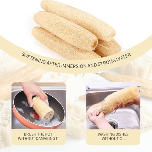 4Pack Natural Organic Loofah Bath Sponge14''-16'' Exfoliating Body Scrubber for Men and Women Shower Scrub