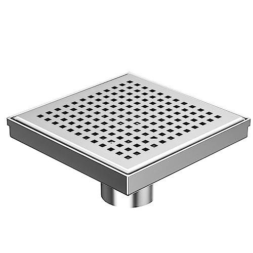 Neodrain Square Shower Drain with Removable Quadrato Pattern Grate, Brushed 304 Stainless Steel Square Drain for Bathroom, with Hair Strainer and Lifting Hook,CUPC Certified (Brushed Nickel, 6 in) - color: Stainless, size: 6 IN
