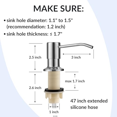 Soap Dispenser for Kitchen Sink,Chrome Stainless Steel Countertop Dish Sink Soap Dispenser Pump with 47 '' Extension Tube kit - color: Chrome