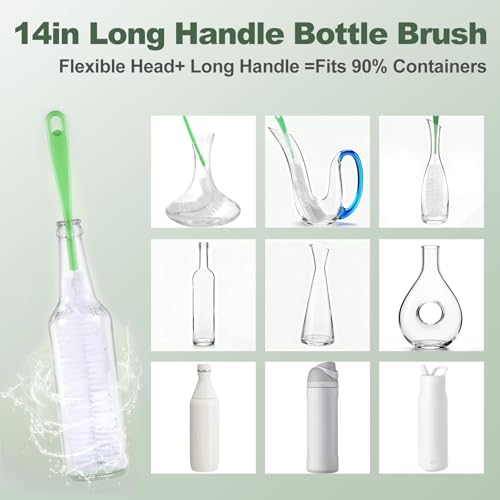 XYFuuee 5 Pack Bottle Brush Set, 5 in 1 Water Bottle Cleaning Brush, Long Handle Narrow Cup Cleaner, 3 Straw Brushes for Stanley, Travel Nipple Detail Washer Brush for Wine Lid Gap (Green) - color: Green