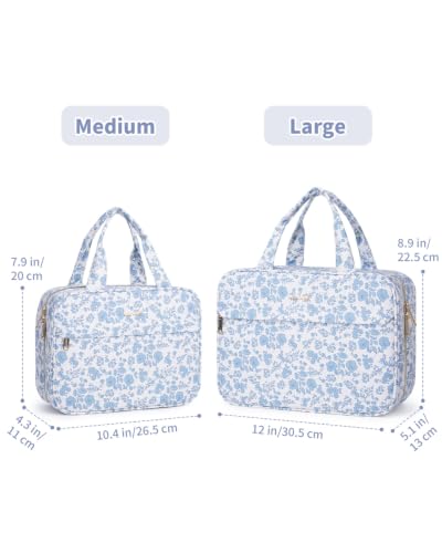 Narwey Floral Hanging Travel Toiletry Bag, Makeup Bag Organizer Make up Toiletries Bags for Full Size Essentials, Accessories, Brushes, Cosmetics (Blue Flower, Large) - color: C-Blue Flower, size: Large