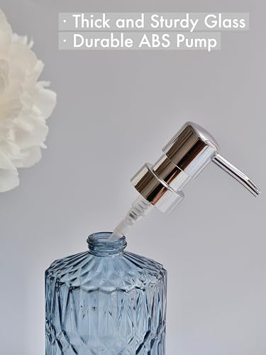 LaMarriti Clear Glass Soap Dispenser with Silver Rust Proof Pump, Refillable Thick Glass Kitchen Soap Dispenser, Lotion Dispenser Bathroom for Hands Soap, Dish Soap, Body Wash (Blue - color: Blue