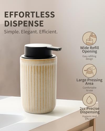 BosilunLife Dish Hand Soap Dispenser - Liquid Pump Soap Dispenser for Bathroom Deco 12oz Ceramic Kitchen Dish Dispenser with Rust-Proof Liquid Pump Modern Refillable Lotion Bottles, Greige - color: Greige Lotion Pump