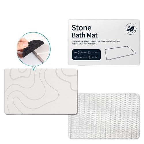 Diatomite Bathroom Stone Mat, Quick-Drying Bathroom Mat with Wave Pattern, Modern Design (White) - color: White