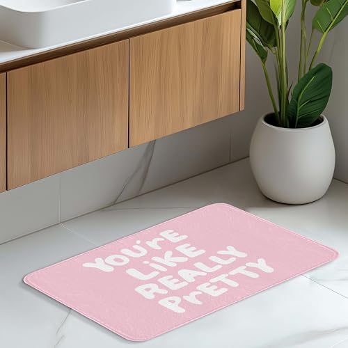 Pink You're Like Really Pretty Bathroom Mat | Pink Coquette Bath Rugs, Non Slip, 16x24 - color: Pink Girly