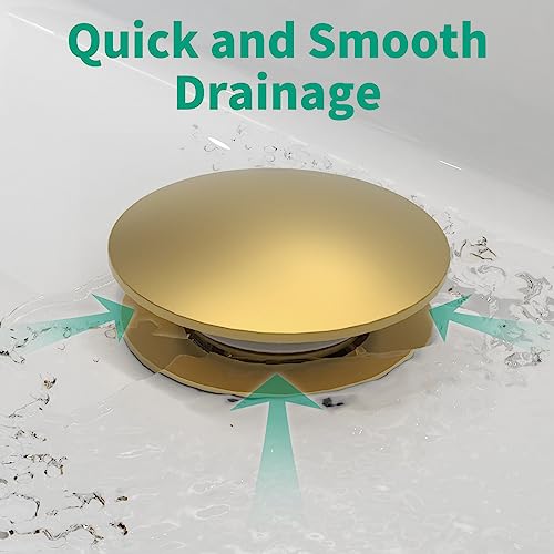 Bathroom Pop up Drain Without Overflow, Anti-Clogging Vessel Sink Drain Strainer, Pop Up Drain with Detachable Basket, Hair Catcher Bathroom Sink Drain Stopper(Brushed Gold, No Overflow) - color: Brushed Gold, size: No Overflow