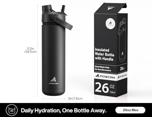 POWCAN 26 oz Insulated Water Bottle: Straw and Spout Lid, Glow-in-the-Dark | Leak-proof, Keep Cold 24H, Cupholder Friendly, BPA-Free, Stainless Steel Water Bottle for Gift, Hiking, Trip (Gilded Flutter) - color: Gilded Flutter (Luminous), size: 26 Ounces