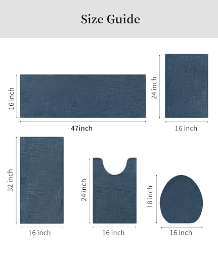 YIHOUSE Bathroom Rugs Sets, Blue, 5 Piece | Non Slip, Quick Dry, Absorbent Washable, Thin Design, Fit Under Door - color: Blue, size: 5 pieces