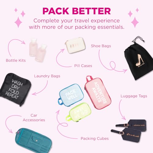 MIAMICA TSA Compliant Travel Bottles and Travel Toiletry Bag – Includes 12 Pieces – 7.55" L x 7.4" W x 1.8" D, Clear – Cute Travel Gifts - color: Black/Gold, size: 12-Piece