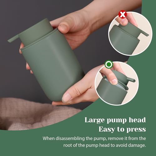 INGOFIN Ceramic Foaming Soap Dispenser Set, 2 Pack (12 oz) Bathroom Foam Hand Soap Dispenser with Pump, Hand and Dish Dispenser Set with 8 Pcs Clear Stickers,for Kitchen- Matte Green - color: Matte Green-foam