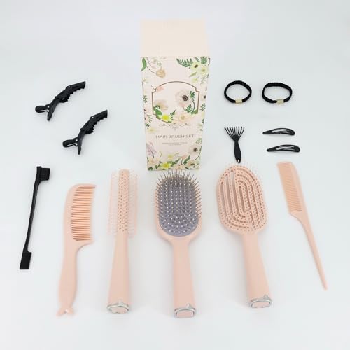 Hair Brush Set, Professional Styling Tools with Combs and Accessories, Pink, Gift Box Included (Pink Brush+Pink Comb) - color: Pink Brush+Pink Comb