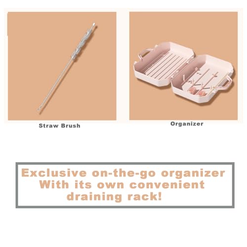 PandaEar Portable Bottle Brush Set with Case, Baby Travel Essential-6 in 1 Bottle Cleaning Tool, Bottle Cleaner Kit with Silicone Brush, Nipple Brush, Straw Brush, Bottle Dispenser, Pink