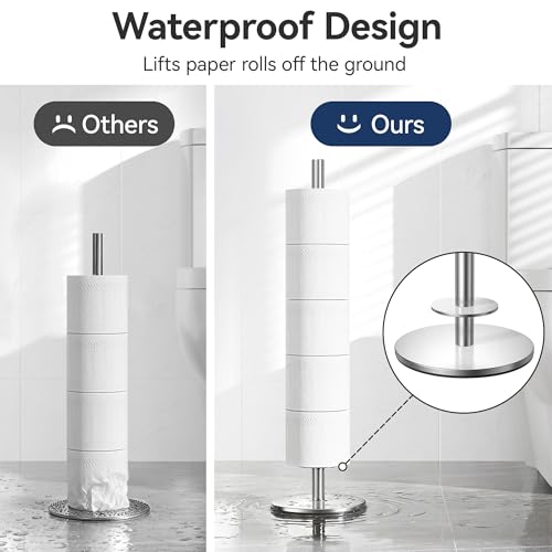 Brushed Nickel Toilet Paper Holder Stand for Spare Rolls Storage, Stainless Steel Freestanding Toilet Paper Holder with Shelf Hold 5 Paper Rolls - color: Brushed Nickel