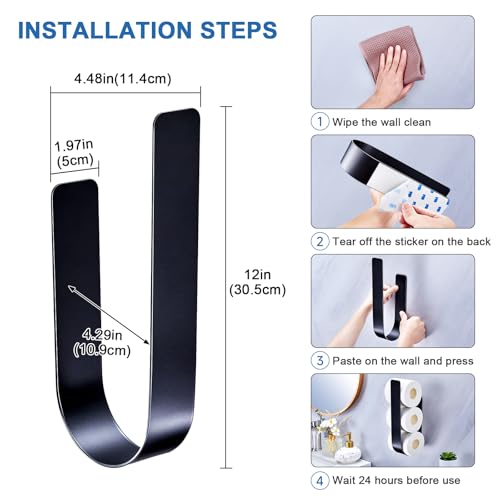 Toilet Paper Storage Wall Mount, Adhesive Toilet Paper Roll Storage for Bathroom Camper, Wall Spare Toilet Paper Holder Extra TP Holder Stand, Metal Matte Black Tissue Holder Organizer