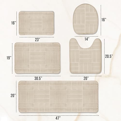 Bathroom Rug Set 5 Piece - Memory Foam Bathroom Mat Set, Soft and Comfortable, Non-Slip Thick Absorbent Bath Mats, Machine Washable, Teal - color: Teal