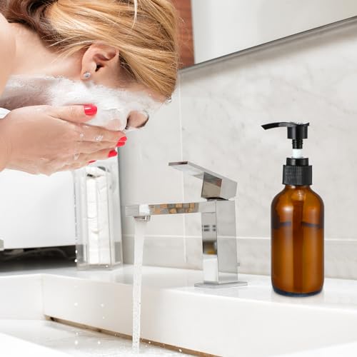 Tanlade 12 Pcs Glass Pump Bottle Dispenser 4 oz Travel Bottles with Pump Refillable Glass Containers for Toiletries Lotion Liquid Soap Shampoo Essential Oils Cosmetic Travel Accessories(Amber) - color: Amber