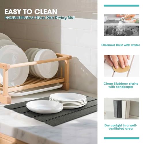 Dish Drying Mat Stone Bath Mat Diatomaceous Earth Stone Drying Mat For Kitchen Counter Sink Bath Mat Quick Dry Non Slip Foldable Dish Drying Rack Mat Small(16"×12" Dark Grey) - size: 16" x 12"