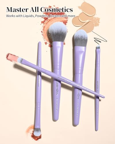 EIGSHOW Makeup Brush Set 5Pcs Basic Makeup Brushes for Powder Foundation Eyeshadow Eyeliner, Synthetic Silver Ion Bristles, Travel-Friendly, Vegan & Cruelty-Free (Matte Purple) - color: Matte Purple
