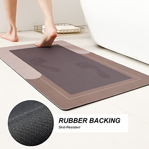 HelloTree 3PCS Bath Mat Rug Rubber Non Slip Quick Dry Rug Sets Super Absorbent Thin Bathroom Rugs Fit Under Door Khaki Washable Bathroom Floor Mats for in Front of Bathtub, Shower Room, Sink - color: Khaki, size: 20" X 32" + 20" X 47"+ U Shape 20" X 24"