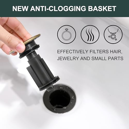 KENES Champagne Bronze Bathroom Sink Drain with Overflow, Pop Up Bathroom Sink Drain Assembly Anti Clog Pop Up Drain Stopper Lavatory Bathroom Vanity Sink Drain - color: Champagne Bronze, size: Big Pop up Cap (With Overflow)