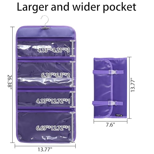 Foldable Clear Hanging Travel Toiletry Bag Cosmetic Organiser Storage - color: Purple