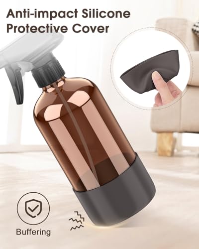 Bontip Glass Spray Bottle with Silicone Sleeve Protection, Amber Glass Spray Bottle Set for Window Cleaner Aromatherapy Facial Hydration Watering Flowers Hair Care 2 Pack/16 oz (Grey, 16 oz) - color: Grey, size: 16 Ounces